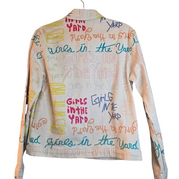 Print All Over Me Girls in the Yard Denim White Jacket Indie Brand Size Small - Picture 4 of 15